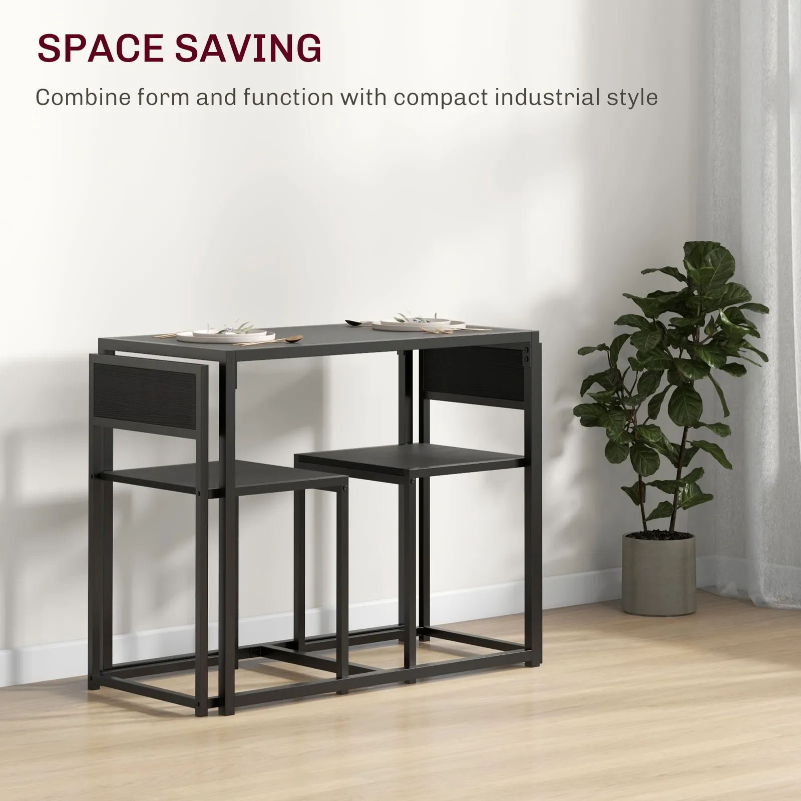 HOMCOM 3 Piece Dining Table Set with Metal Frame in Black 4