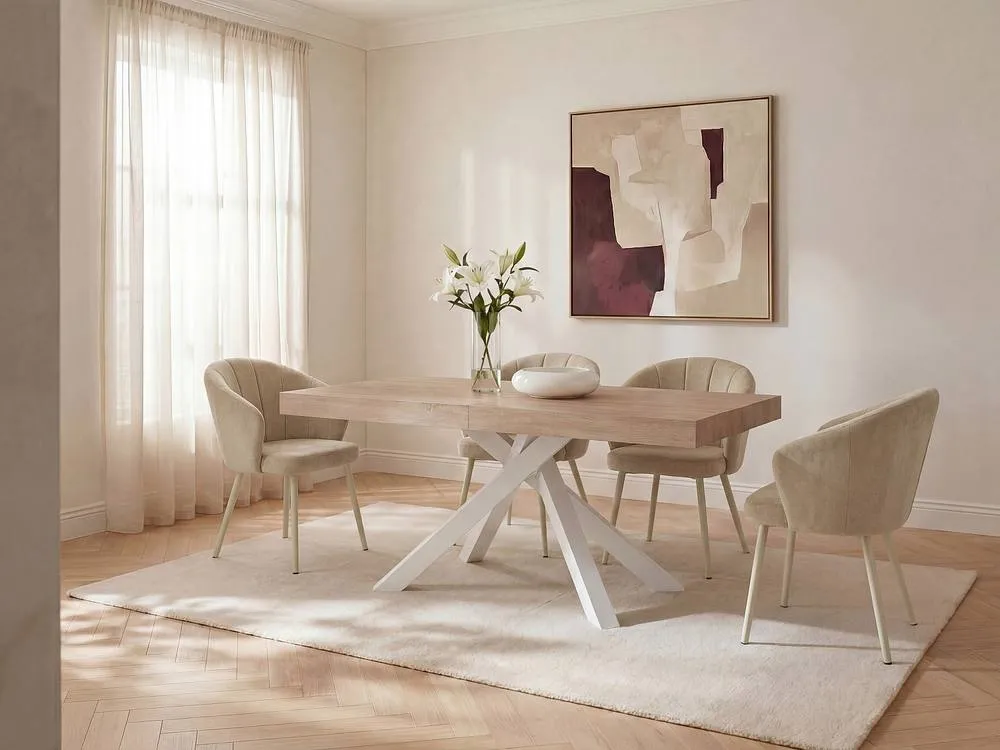 Vente-unique 6 - 10 Seater Extendable Dining Table In MDF & Metal - Natural and in Light Oak 5