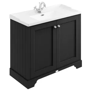 Bayswater Victrion Matt Black Traditional Freestanding Vanity Unit & White Recessed Basin - 1000mm