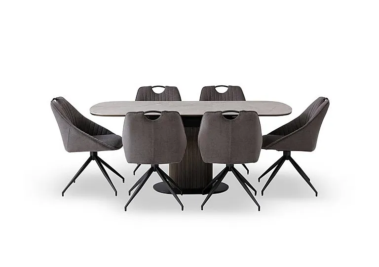 Petra Pop Up Extending Dining Table and 6 Swivel Chairs - 140-cm - Dark Grey