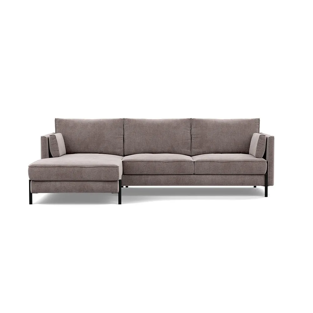 Heal's Tortona Left Hand Facing 4 Seater Corner Chaise Smart Luxe Velvet Mushroom Black Feet 1
