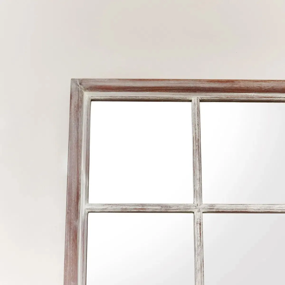 Melody Maison Large Rustic Wooden Window Wall Mirror 120cm X 90cm in Light Brown 3