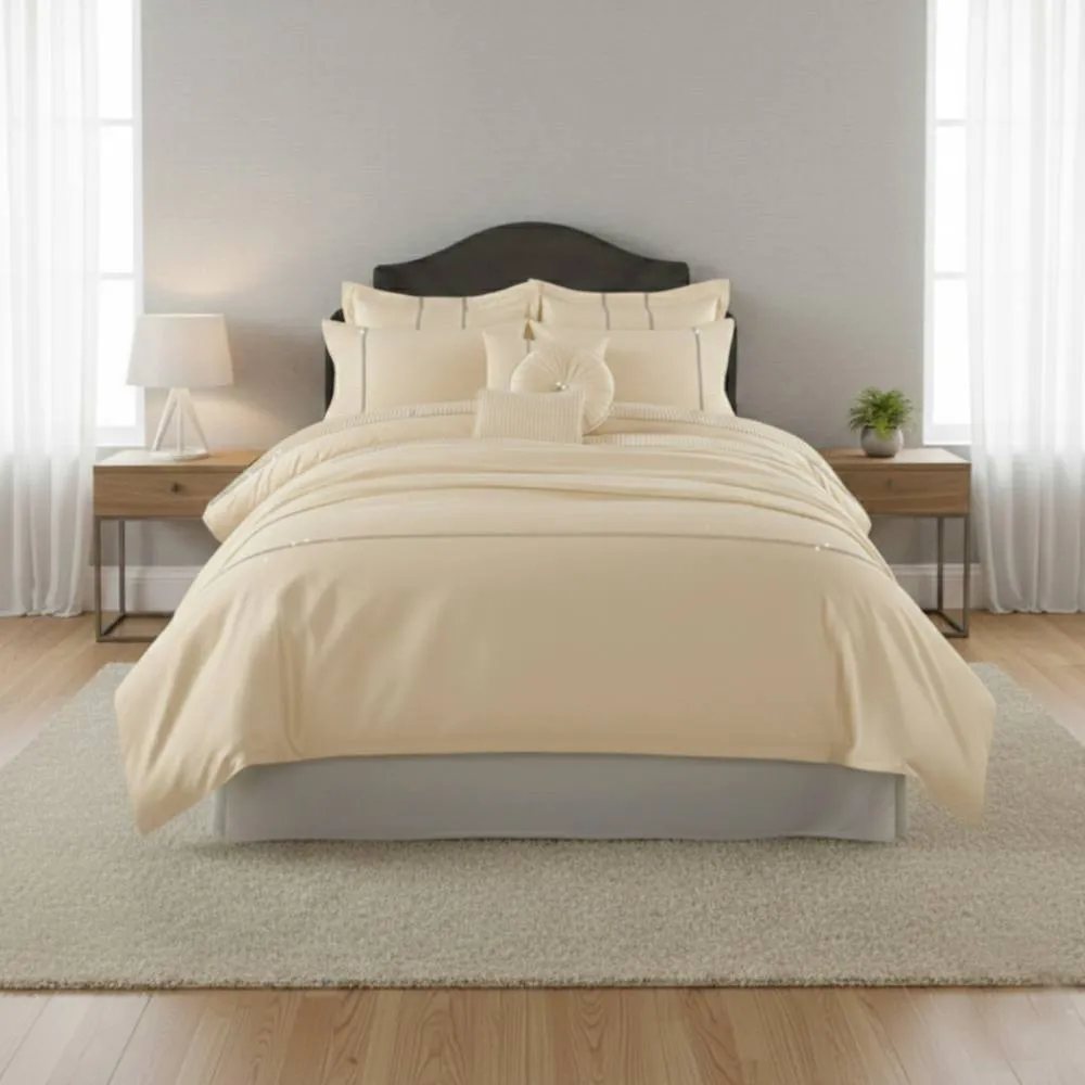 Snug City Luxury Embroidered Duvet Cover Set Bedding with Matching Accessories in Cream