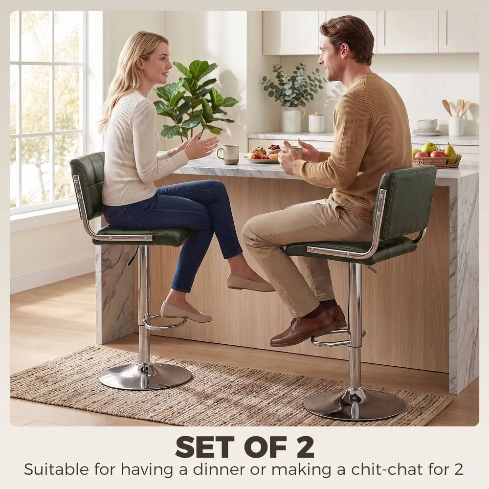 HOMCOM Adjustable Bar Stools Set of 2 with Backrest in Green 4