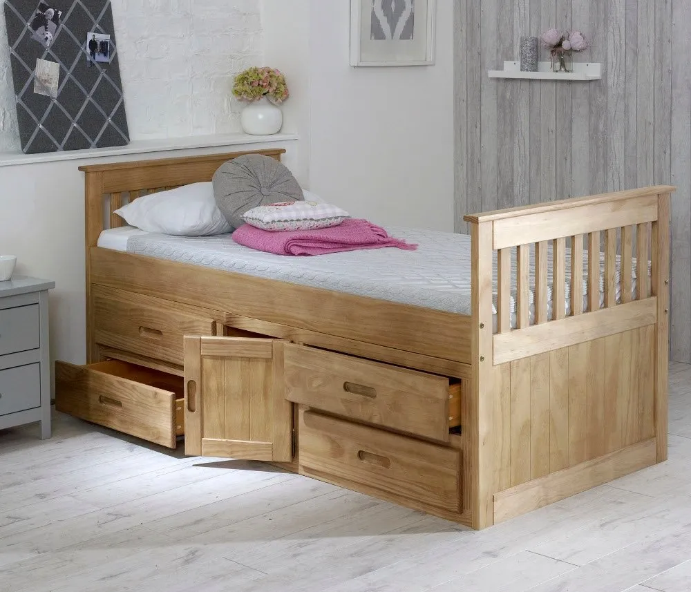 Captains - Single - High Foot-End Storage Bed - Waxed Pine - Wooden - 3ft - Happy Beds 1