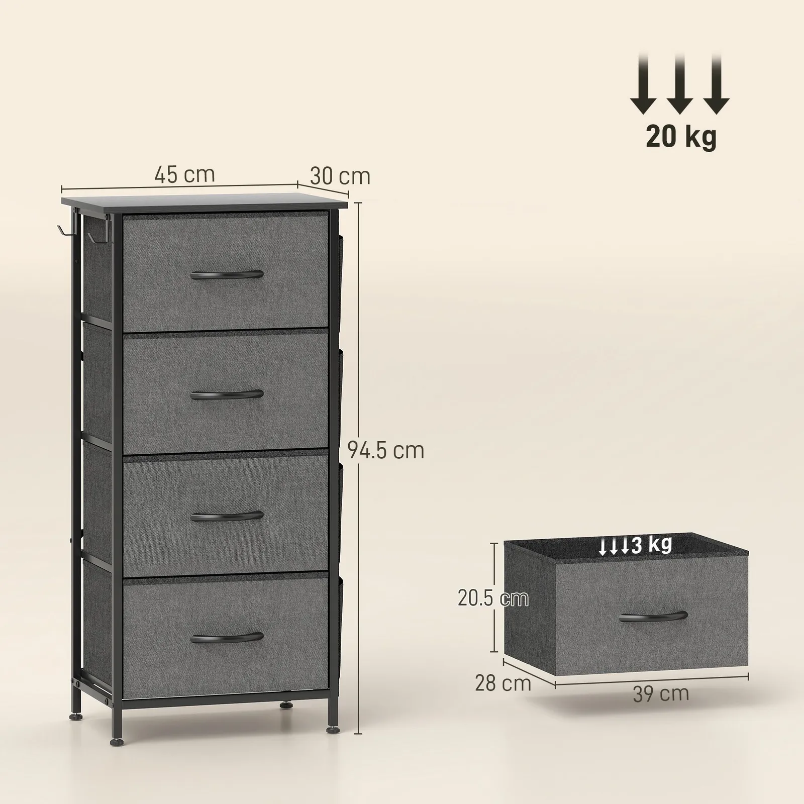 HOMCOM Fabric Chest of Drawers, 8 Drawer Dresser for Bedroom in Dark Grey 3
