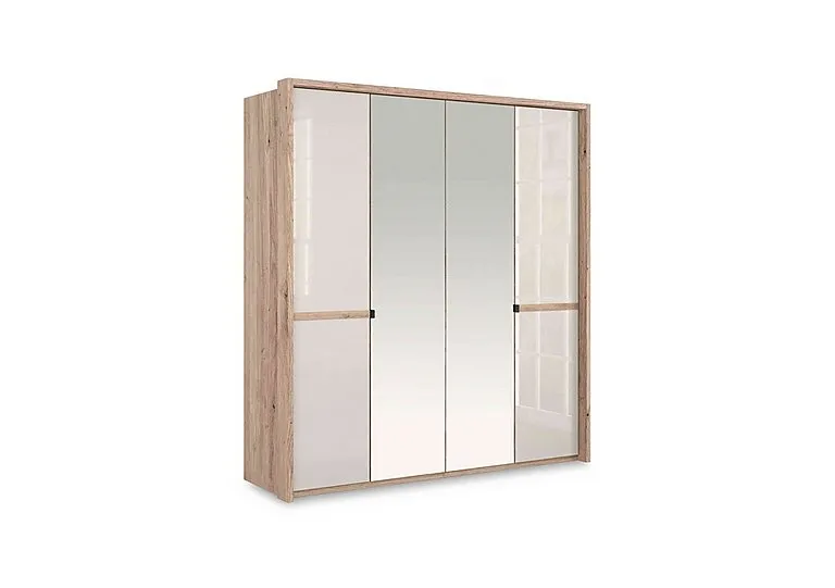 Hong Kong 4 Door Hinged Wardrobe with 2 Glass and 2 Mirror Doors - Champagne