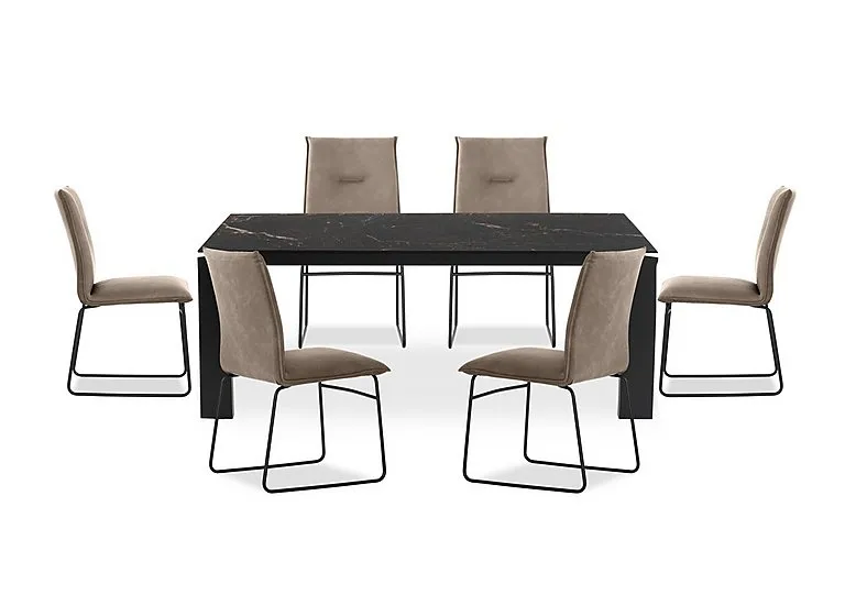 Viola 220cm Extra Large Extending Dining Table with Calacatta Ceramic Top and Graphite Wooden Legs and 6 Maya Chairs - Desert