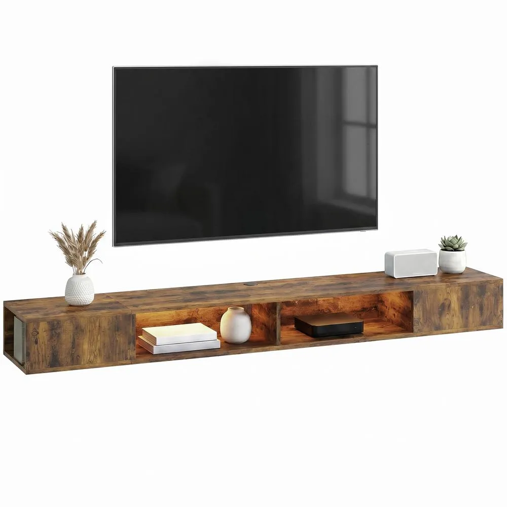 HOMCOM TV Stand with RGB LED Lights for 75-Inch TV in Brown 2