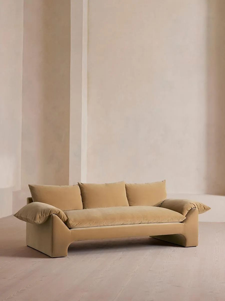 Wyatt Three Seater Sofa, Velvet, Camel