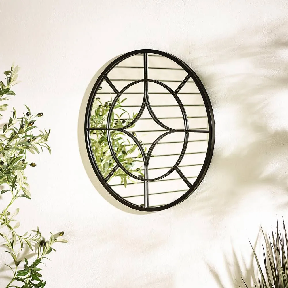 FurnitureboxUK Compass Black Medium Round Window 60cm Garden Mirror