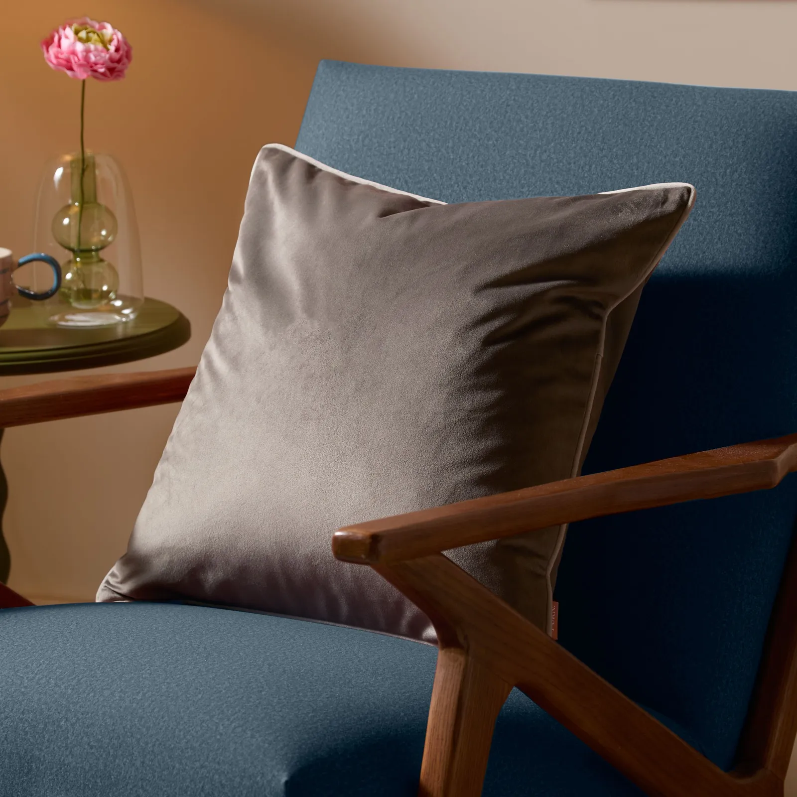 Furn Meridian Velvet Piped Cushion in Charcoal