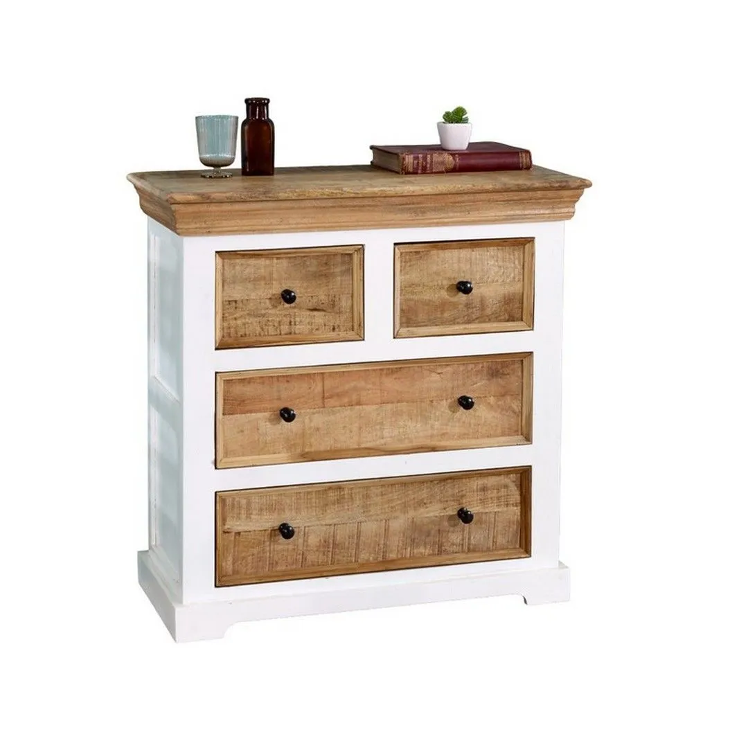 Indian Hub Alfie 4 Chest of Drawers - Mango Wood - L35 x W80 x H80 cm in Brown