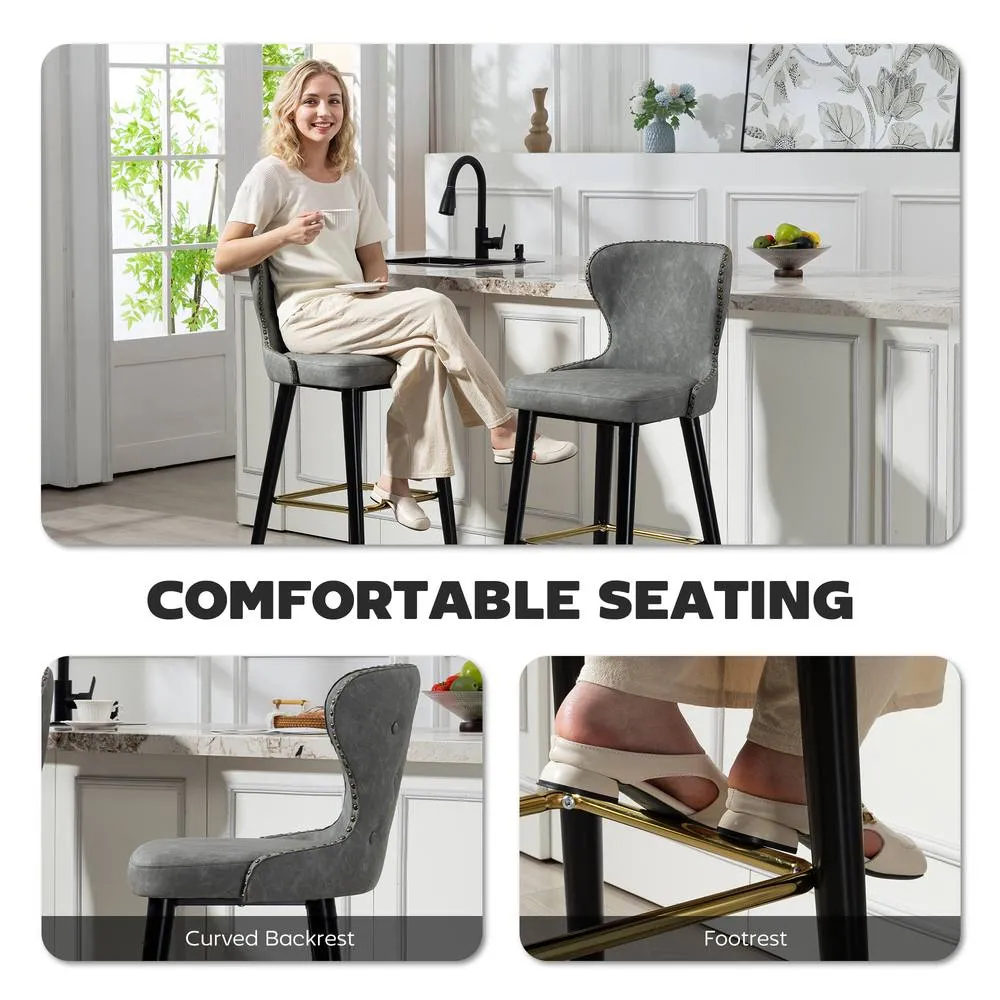 HOMCOM Bar Stools Set of 2, Dining Stools with Backrest, Footrest in Grey 6