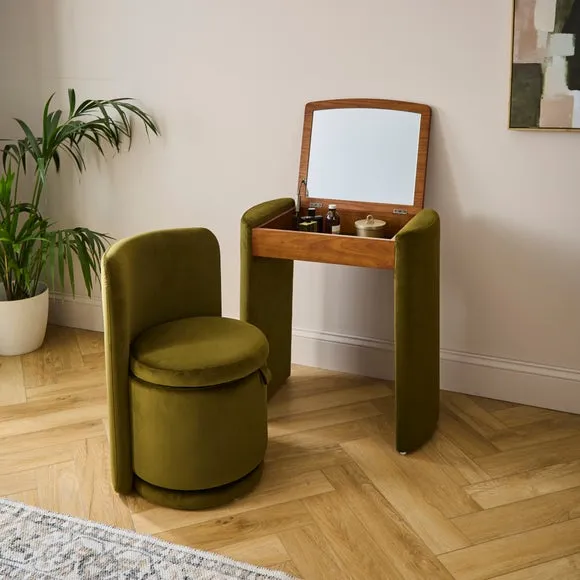 Frankie Velvet Compact Dressing Table Set with Mirror and Stool