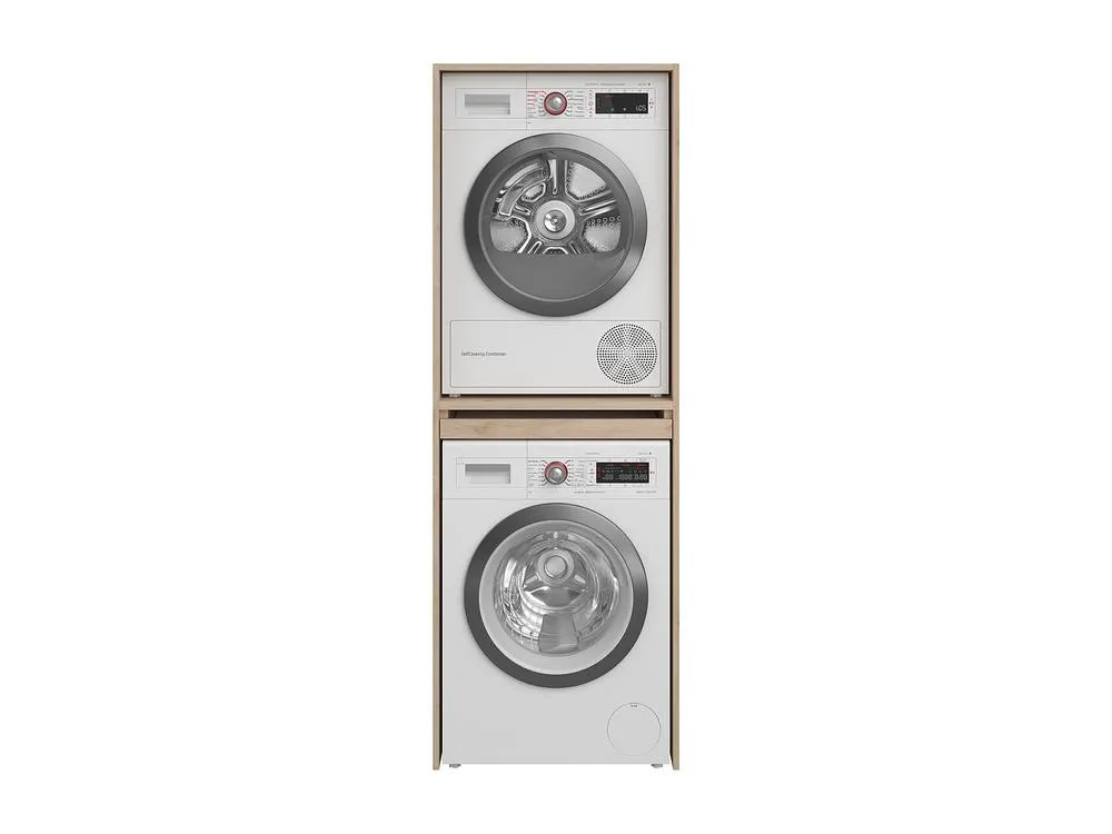 Vente-unique Washing Machine & Tumble Dryer Cabinet - Light Natural - W64 X H184 in Light Oak 5