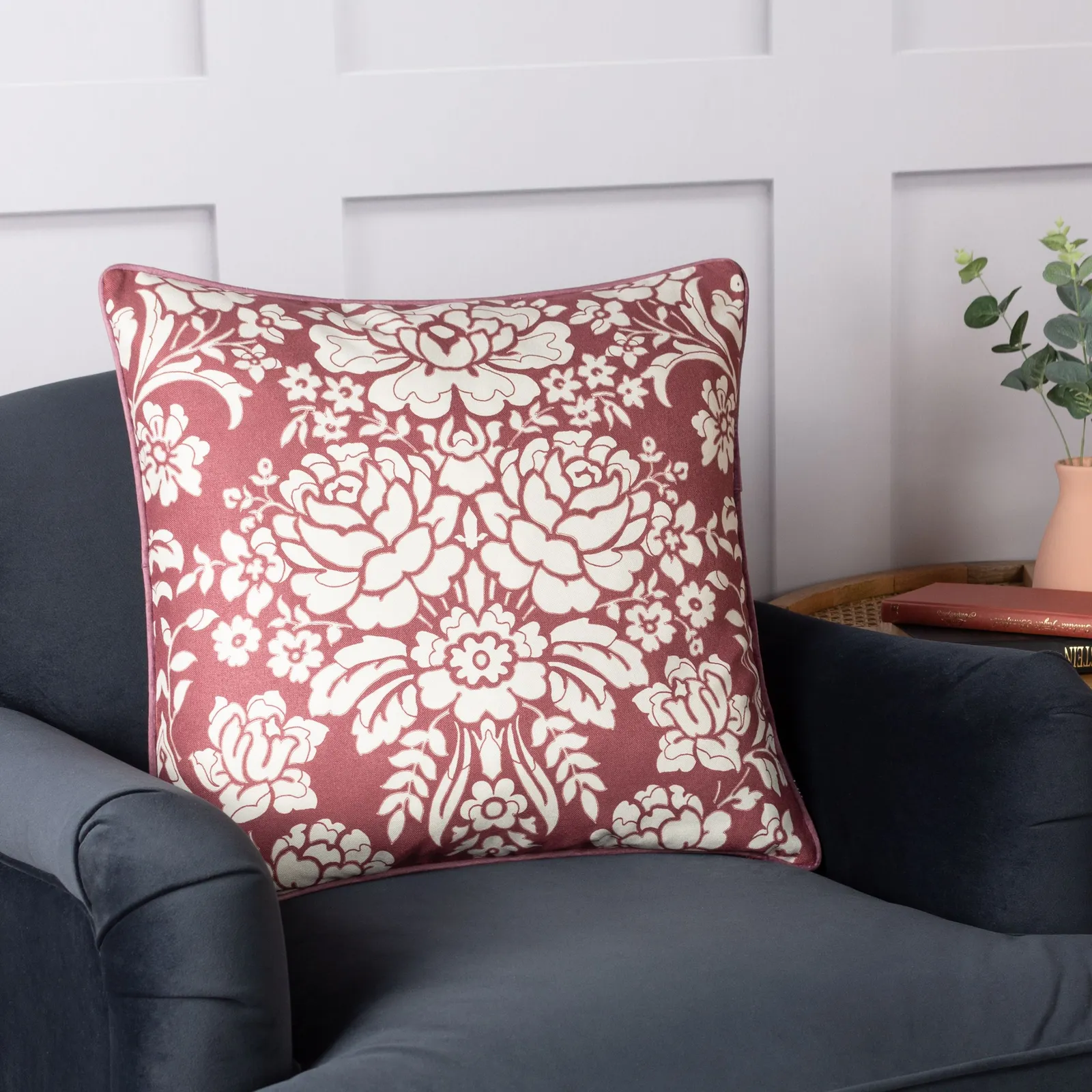 Paoletti Melrose Traditional Floral Cushion in Plum 1