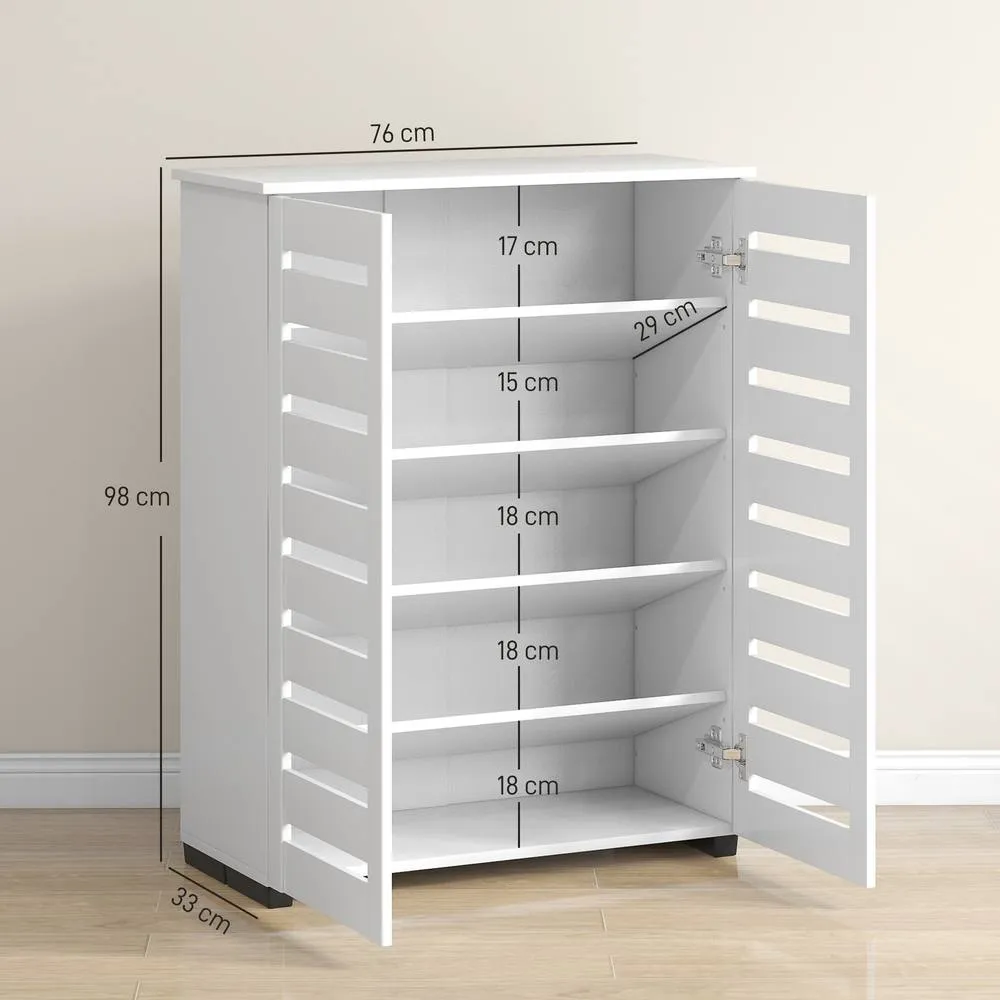 HOMCOM Shoe Storage Cabinet with Slatted Doors for 15 Pairs of Shoes White 3