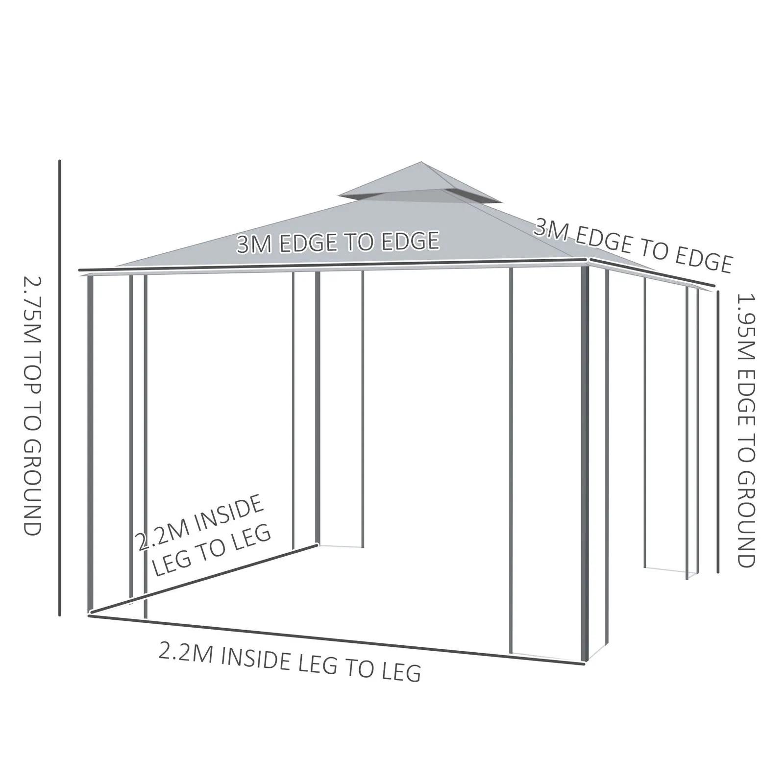 OUTSUNNY 3 x 3(m) Garden Gazebo Double Top Gazebo Canopy w/ Curtains in Grey 3