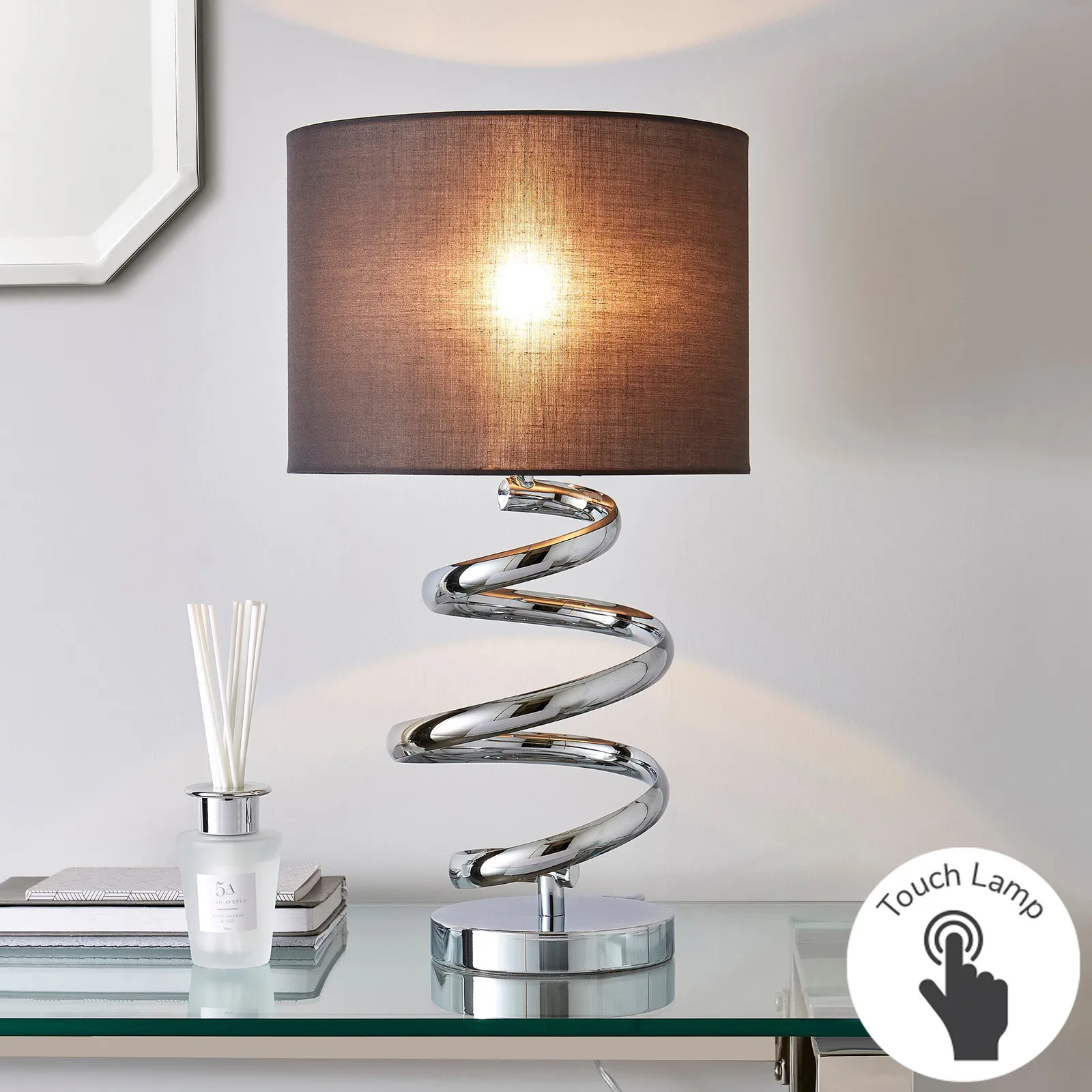 Etta Chrome Touch Dimmable Table Lamp Grey