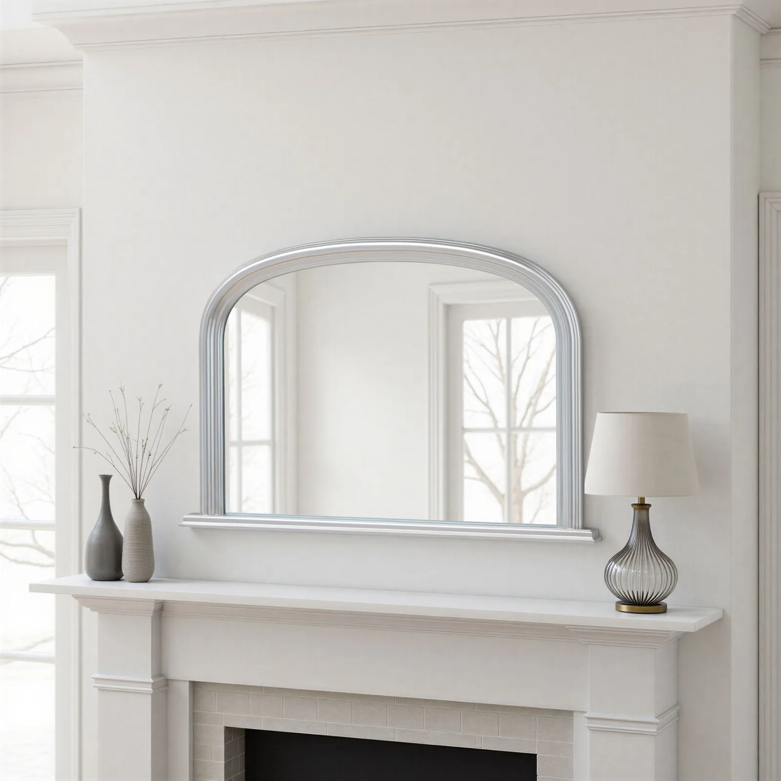 Yearn Mirrors Overmantle Arched Contemporary Mirror Silver 112(w)x77cm(h) in Metallic Silver 3