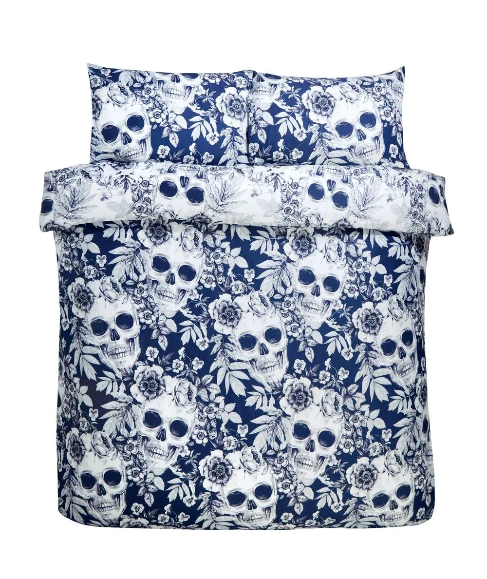 Rapport Home Skulls Microfibre Duvet Set with Pillowcase in Blue 3
