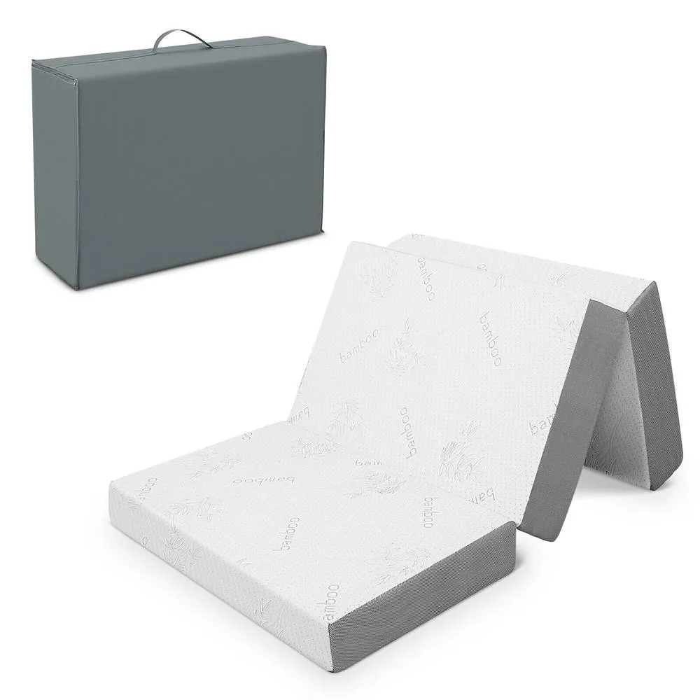 Costway Single Size 10 cm Folding Gel-Infused Tri-fold Mattress Topper Carry Bag RV Camp in White