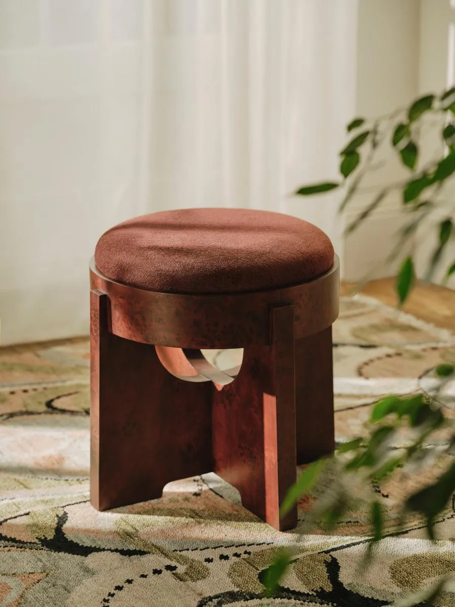 Dalton Burl Footstool, Linen Chenille, Bordeaux