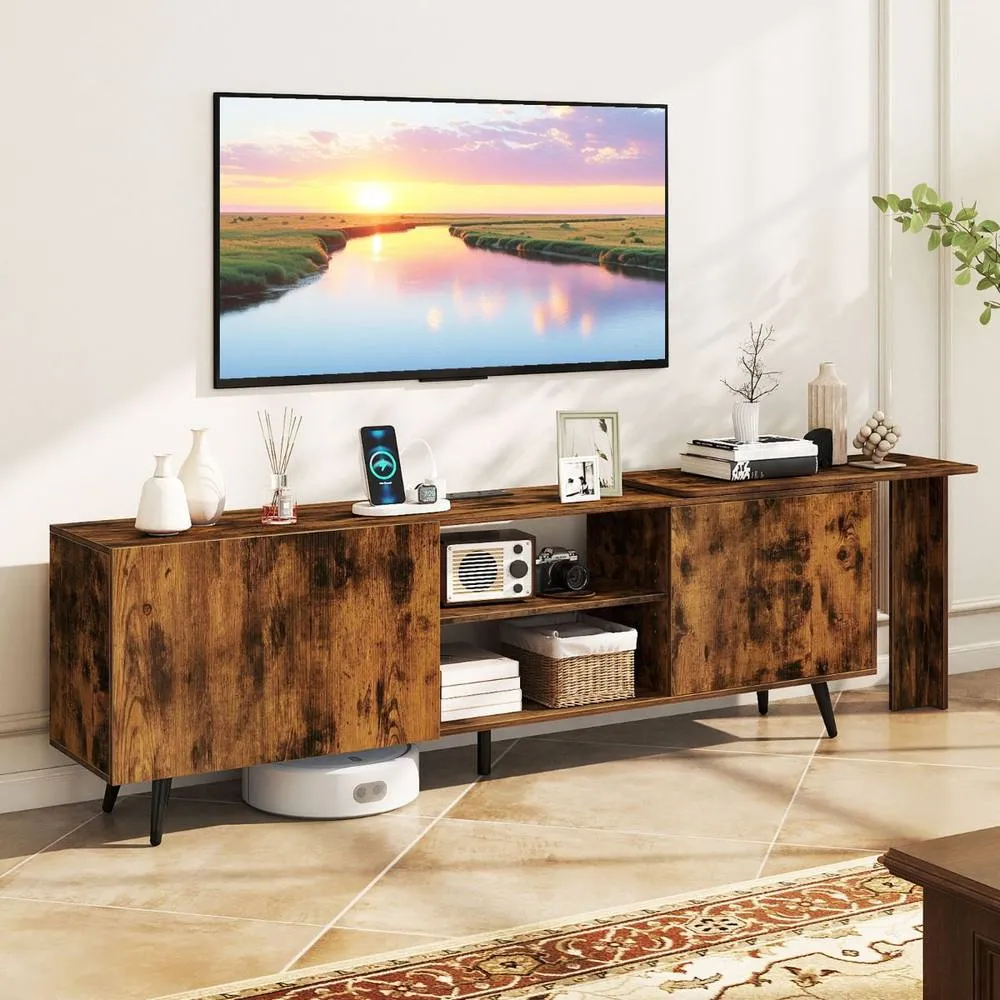 Costway Industrial 55" TV Stand Wooden Entertainment Center in Brown 3