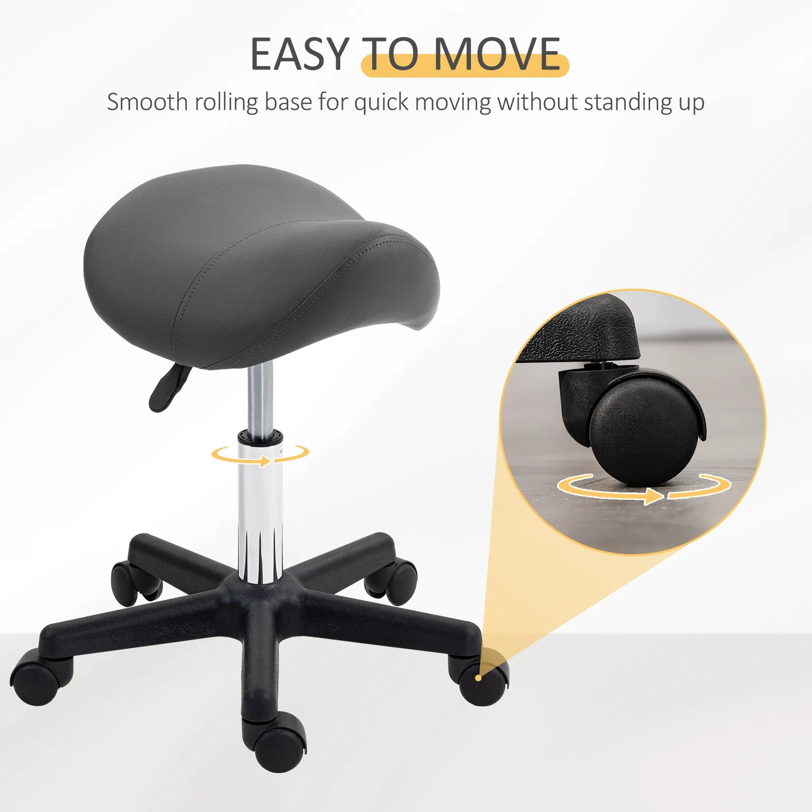 HOMCOM Saddle Stool Adjustable Rolling Salon Chair for Massage Spa Beauty in Grey 6