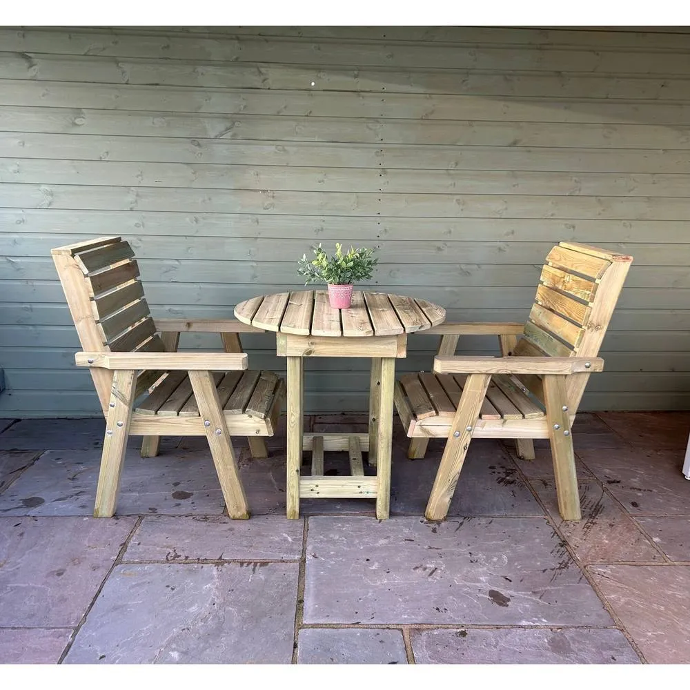 Churnet Valley Garden Furniture Ltd Clover Bistro Garden Round Table & Chair Set - 2 Seater in Light Brown 3