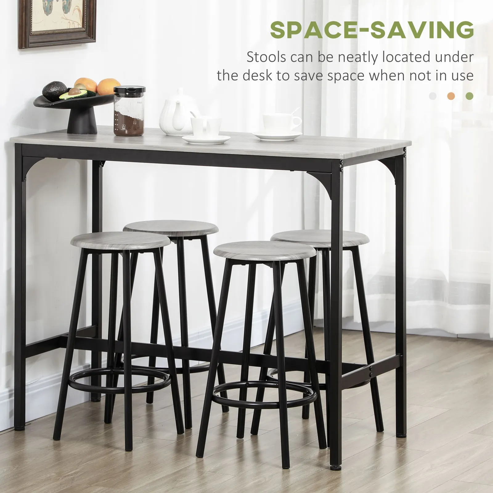 HOMCOM 5 Piece Bar Table & Stools Set with Metal Frame in Grey 6