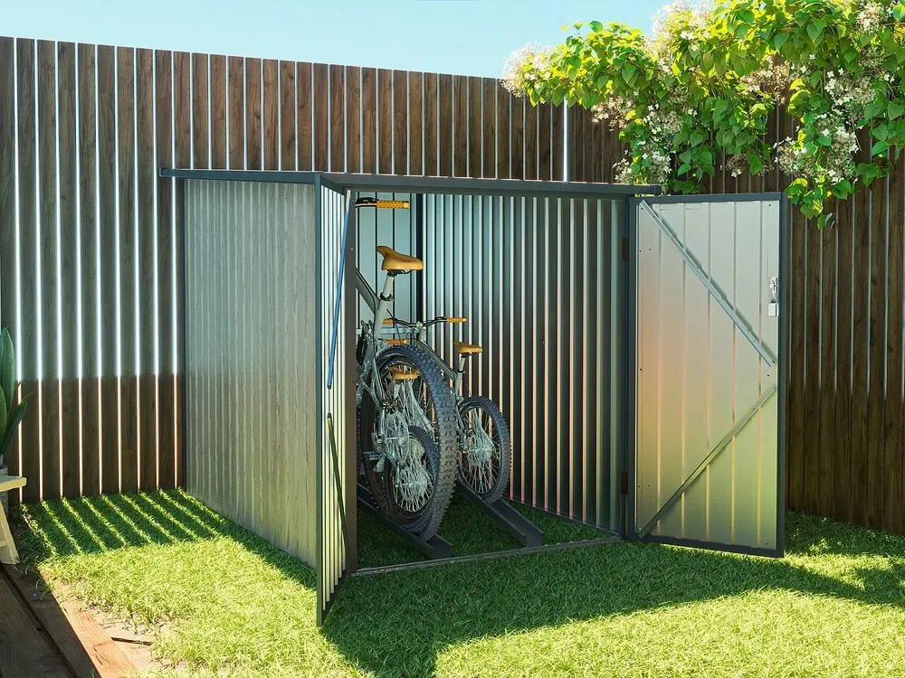 Vente-unique Galvanised Steel Bike Shed - Wood Effect - 2.8 M² - for 2 Bikes - NIKI in Grey 4