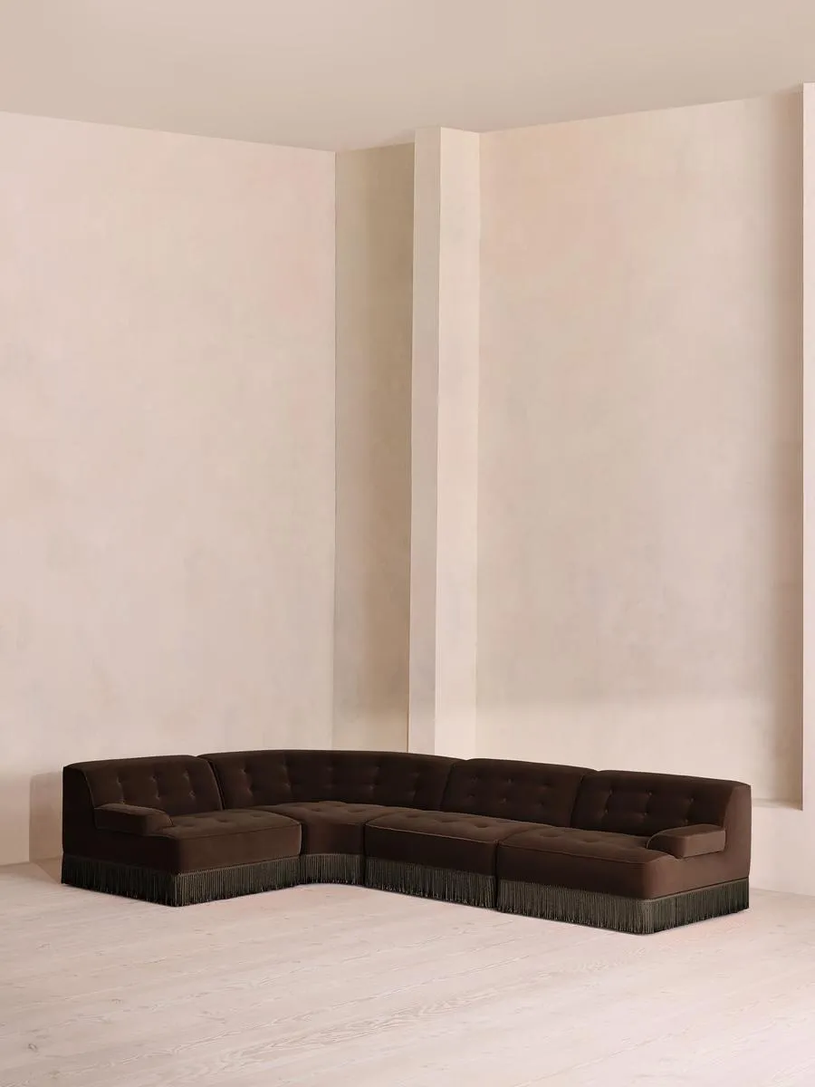 Elowen Modular Sofa, L-Shape Sofa, Velvet, Chocolate