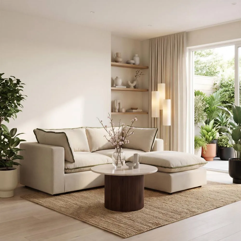 FurnitureboxUK Echo Linen-Look Fabric 2 Seater Modular Chaise Sofa 5