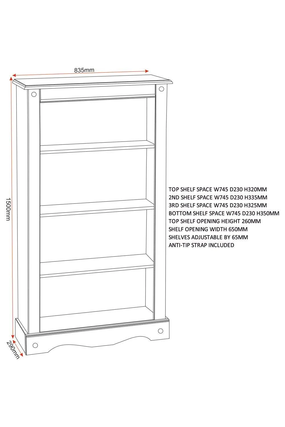Seconique Corona Medium Bookcase in Natural 6