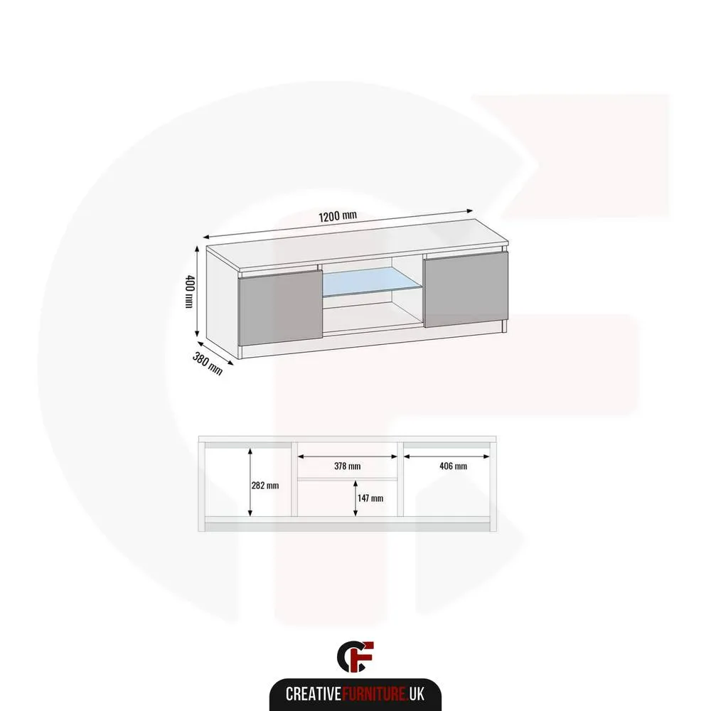 Creative Furniture Aura TV Unit 120cm - White with Gloss Doors 4