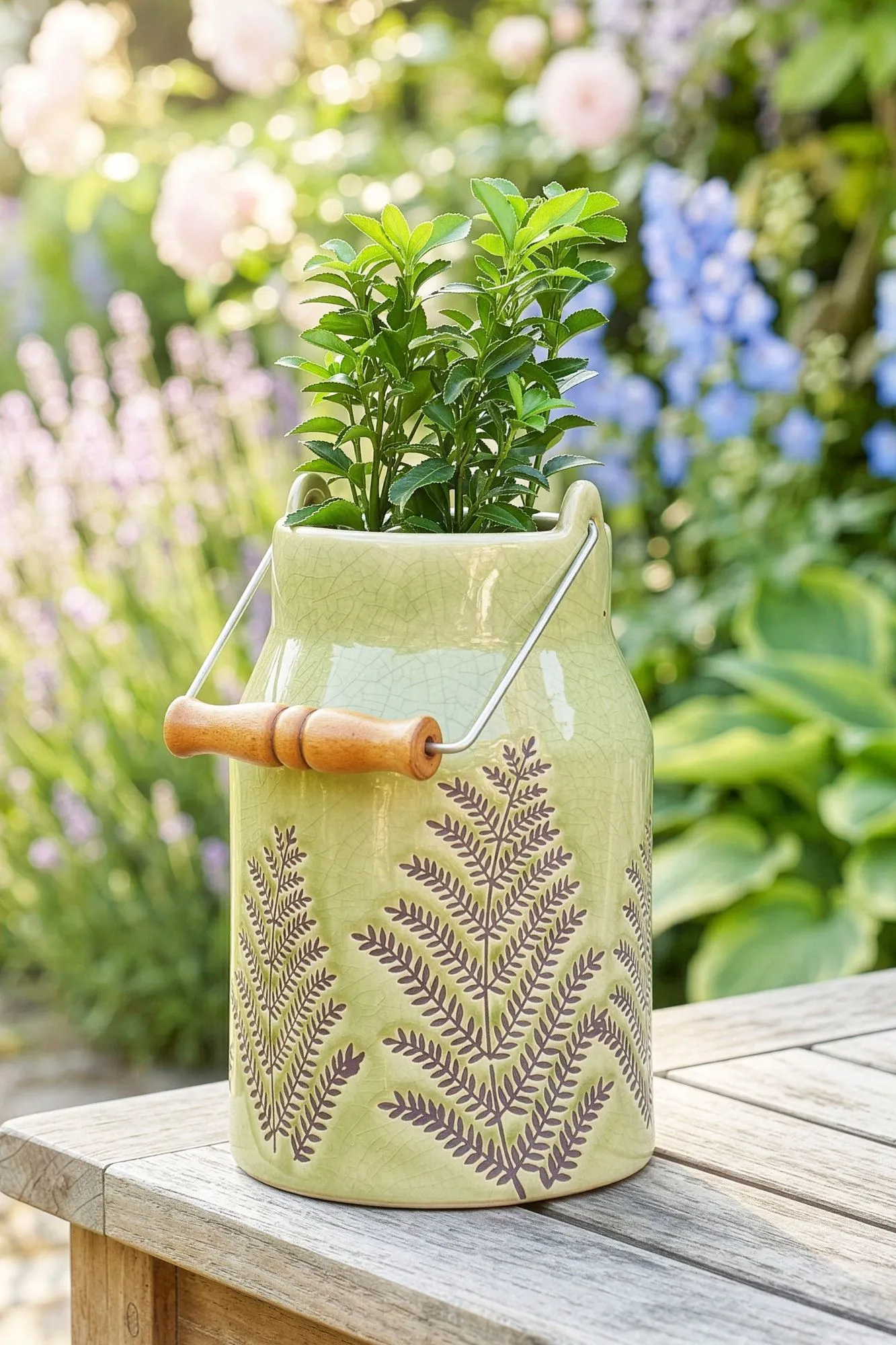 Dibor Green Churn Ceramic Table Decoration Flower Vase