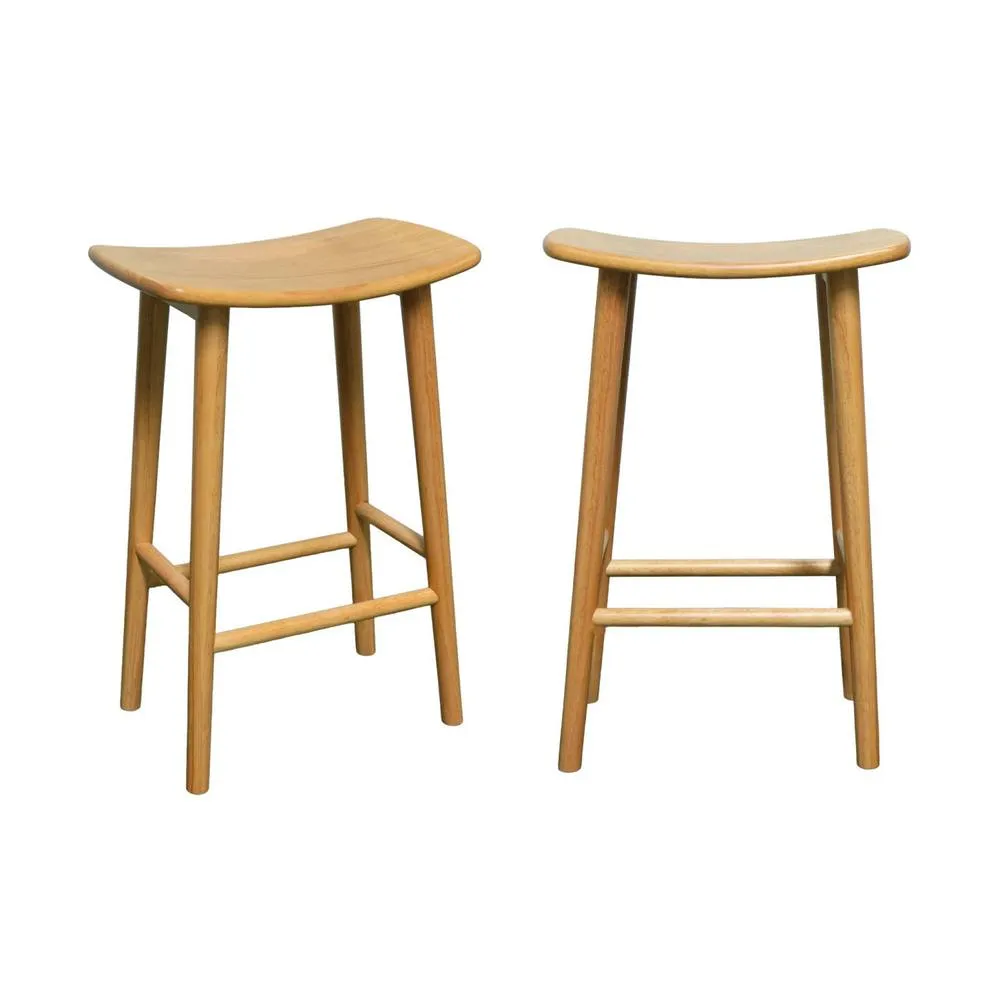 sweeek Set of 2 vintage bar stools, rubberwood in Brown 2