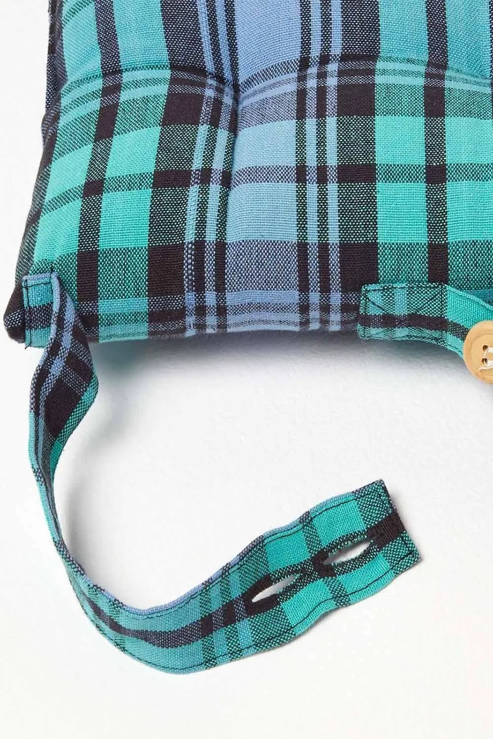 Homescapes Seat Pad Luxury Cotton Green Tartan Indoor Outdoor Garden Cushion, 40cm 4