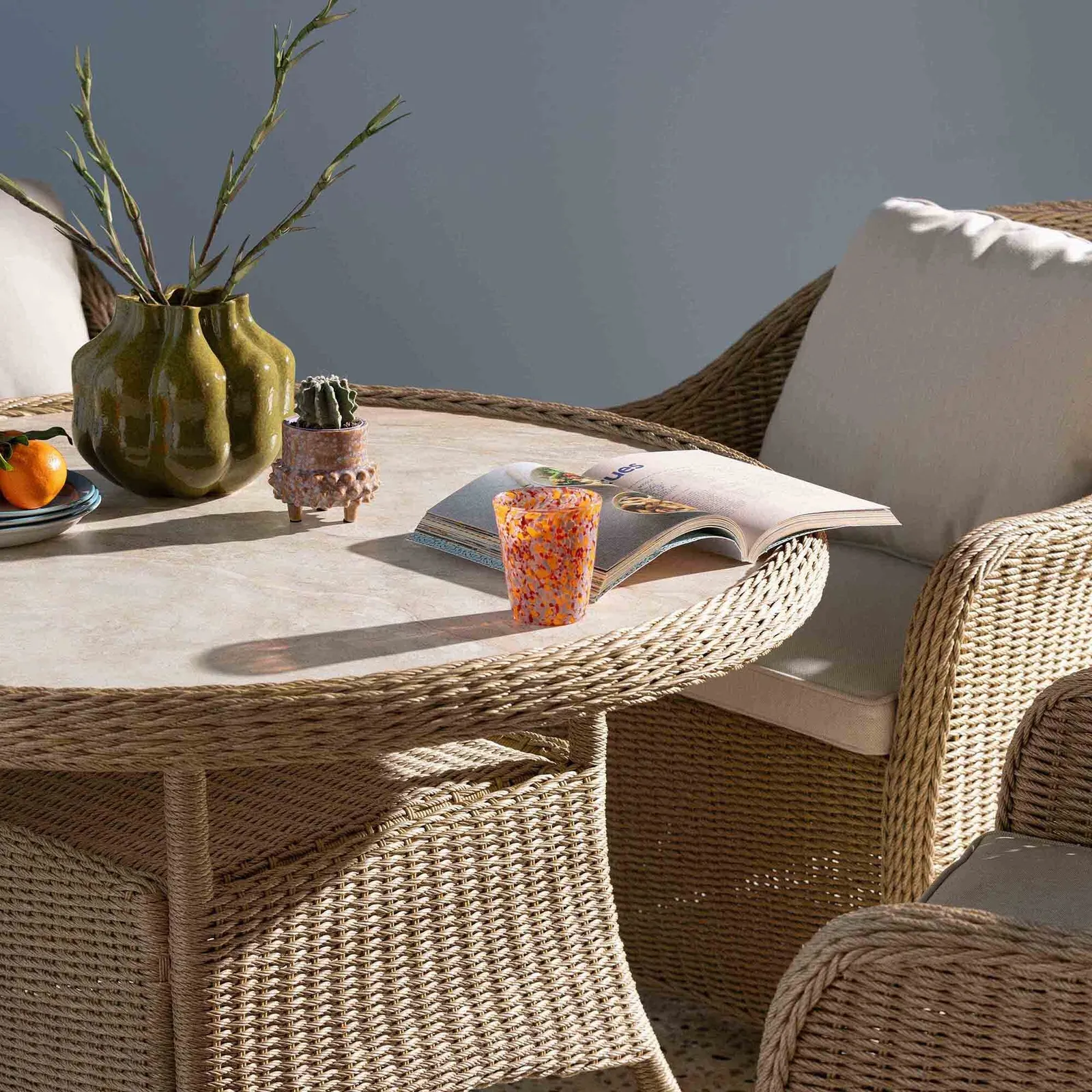 Garda 4 Seat Round Dining Set, Rattan, Neutral | Barker & Stonehouse 2