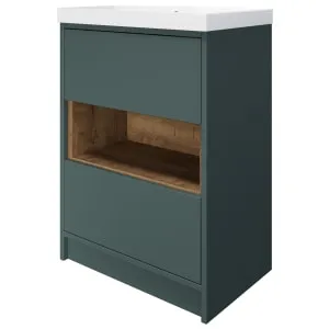 Wickes Nexus Stone Green & Tobacco Halifax Oak Freestanding Vanity Unit & Nexus Basin - 856 x 600mm