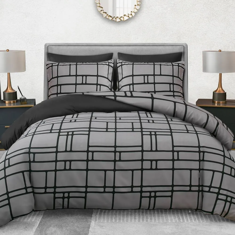 Pamposh Double Brushed Microfibre Duvet Cover Set With Zipper Closure in Grey