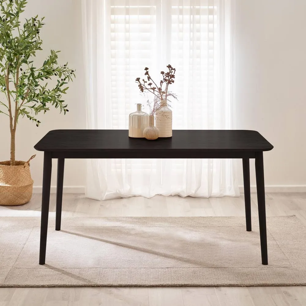 FurnitureboxUK Lynton Rectangular Black Wood 6 Seater Dining Table 2