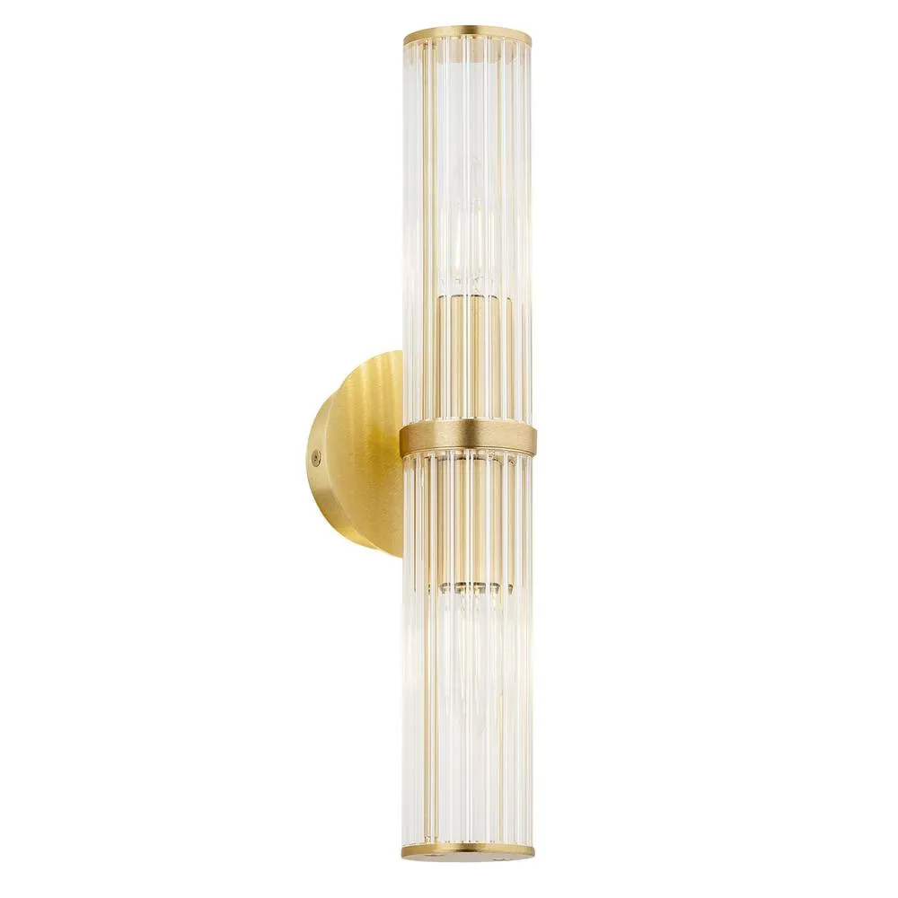 Netlighting Hampton Up & Down Wall Lamp Transparent (Fluted) Brushed Brass in Yellow