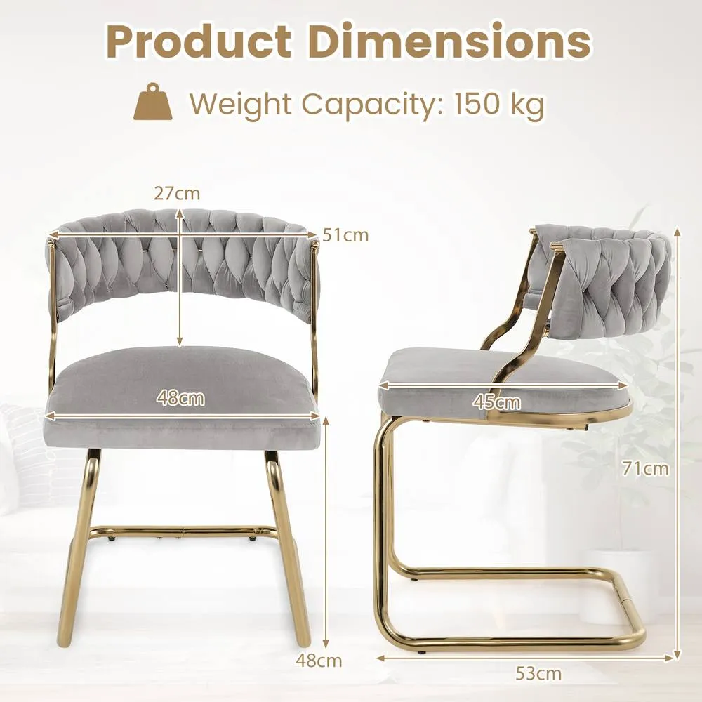 Costway 2PCS Velvet Dining Chairs Upholstered Accent Chairs Kitchen Chairs in Grey 2