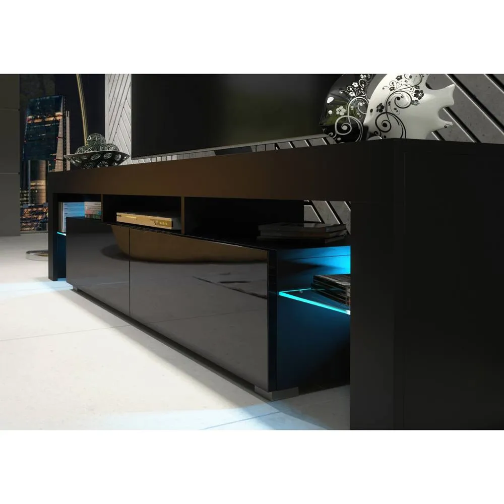 Creative Furniture Nova TV Unit 200cm - Black with Gloss Doors & LED Lights 4