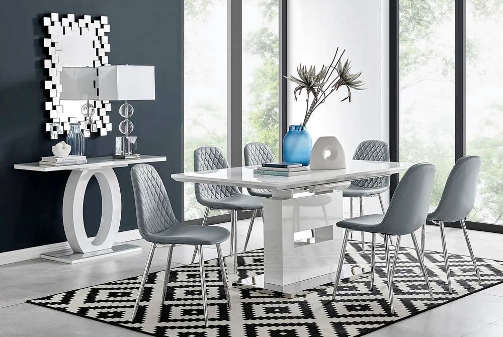 FurnitureboxUK Arezzo Large Extending Dining Table & 6 Corona Chairs in Grey 1