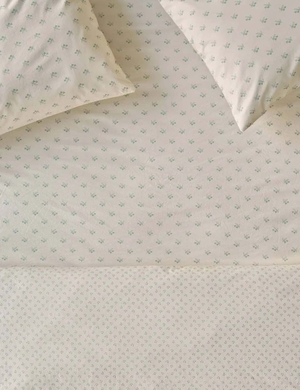 Piglet In Bed Washed Cotton Martha Floral Fitted Sheet Green Mix