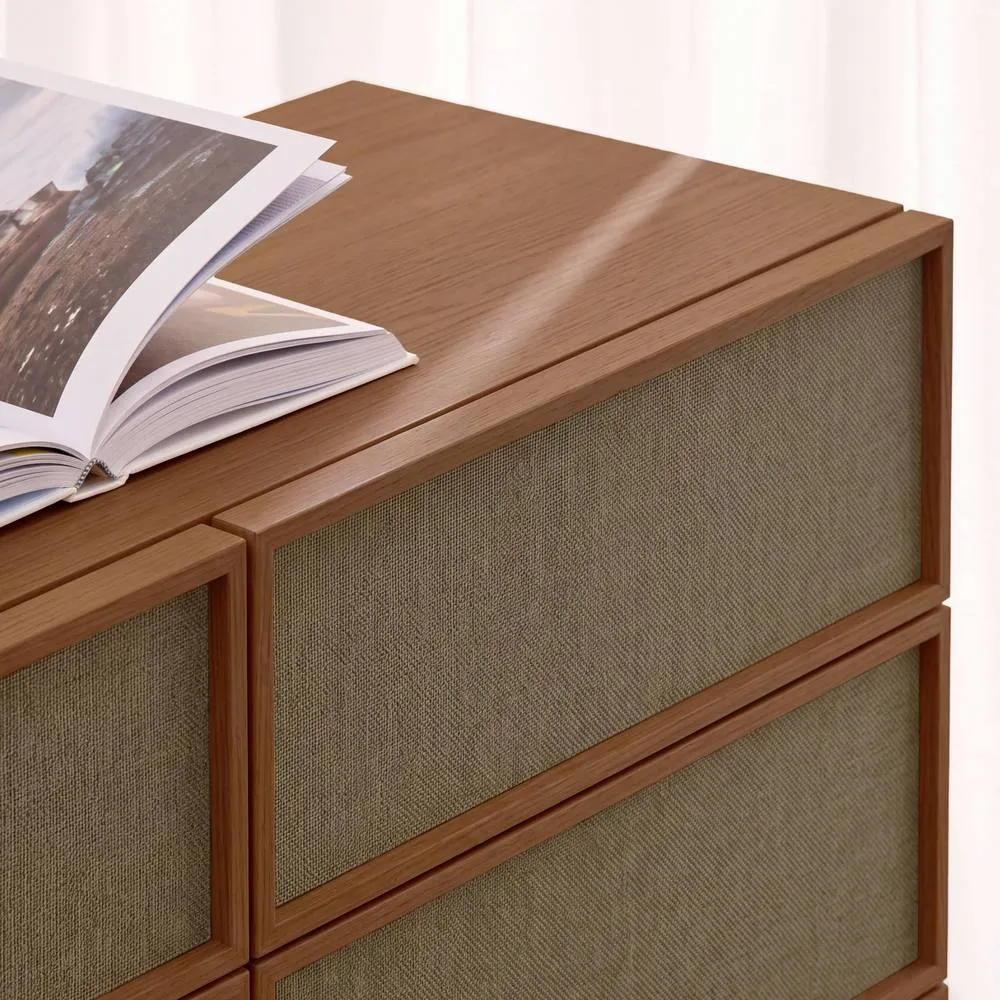 sweeek Chest of 6 drawers with wood decor & fabric in Dark Brown 6